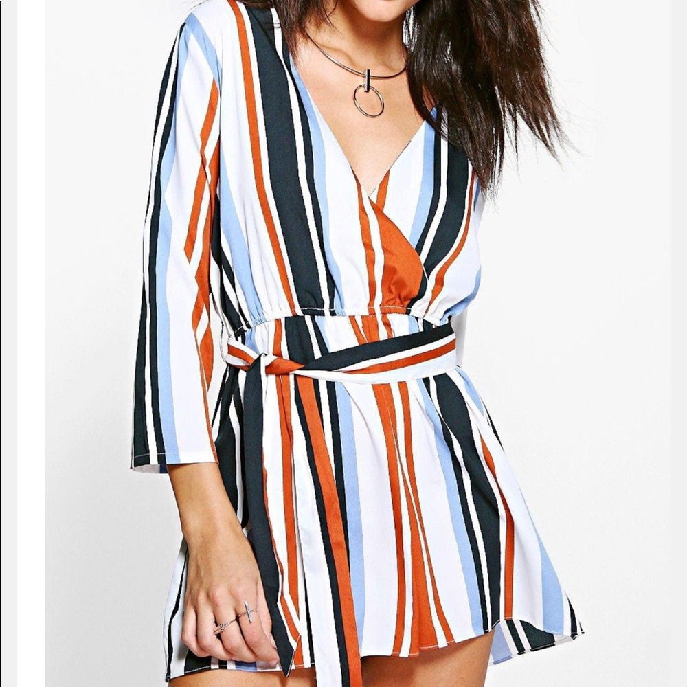 Boohoo blue and orange romper
